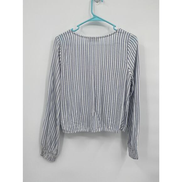 Hollister Blue White Stripe Long Sleeve Crop Wrap Top Medium NWT - Picture 6 of 9